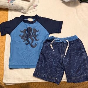 Hanna Andersson 100cm Size 4 Kids Swim Set - Blue Octopus Design